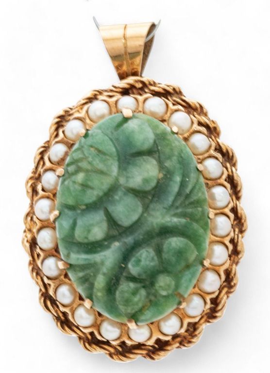 Victorian gold jade pendant-brooch
