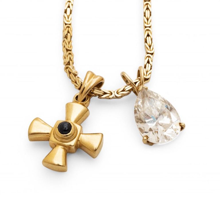 Italian 14k gold box chain necklace with pendants