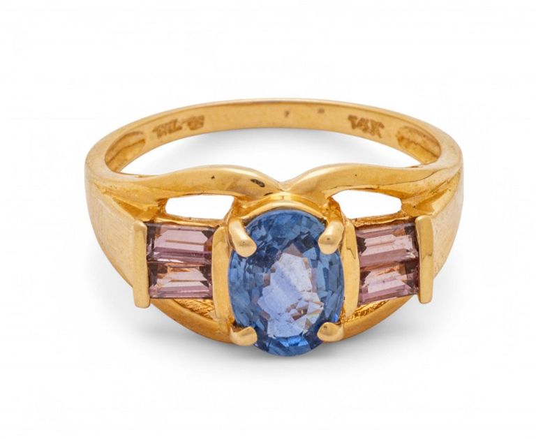 14k gold tanzanite and amethyst ring