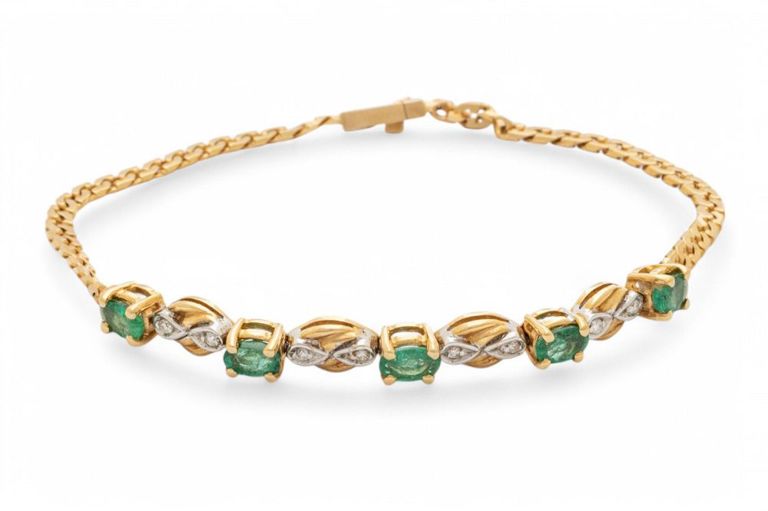 14k gold emerald and diamond bracelet