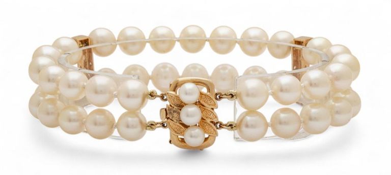 14k yellow gold double strand pearl bracelet