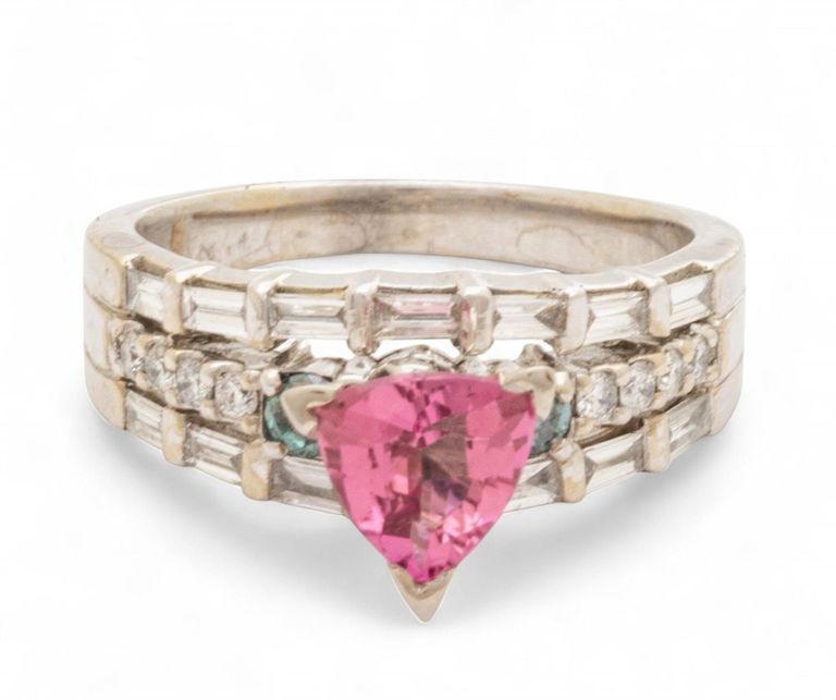 14k white gold pink tourmaline ring