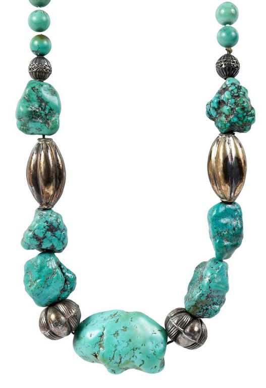 Sterling silver beaded turquoise necklace