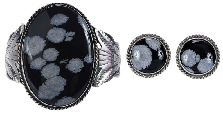 Sterling obsidian jewelry set