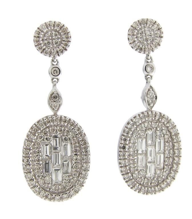 14k white gold diamond drop earrings