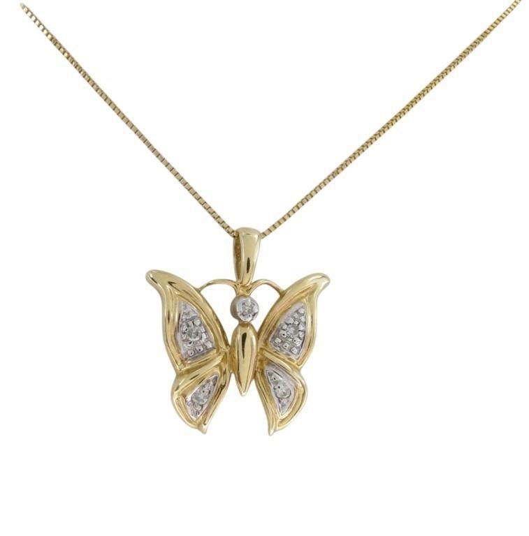 14k white and yellow gold butterfly pendant necklace