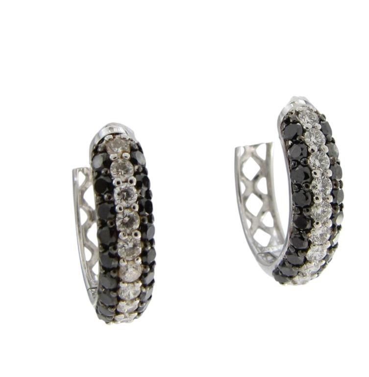 14k white gold black and white diamond hoops
