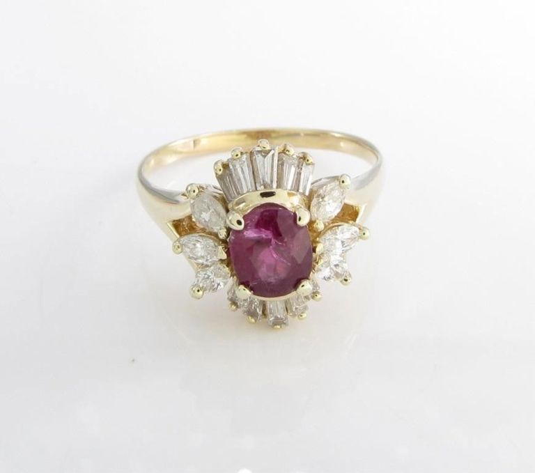 14k yellow gold ruby diamond ring