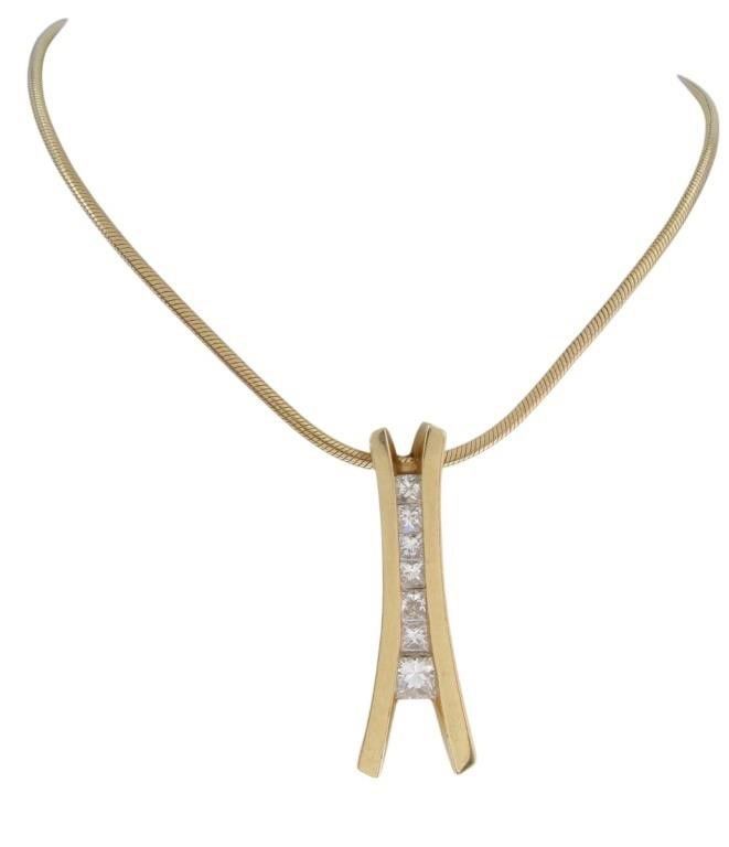 14k yellow gold diamond bar pendant necklace