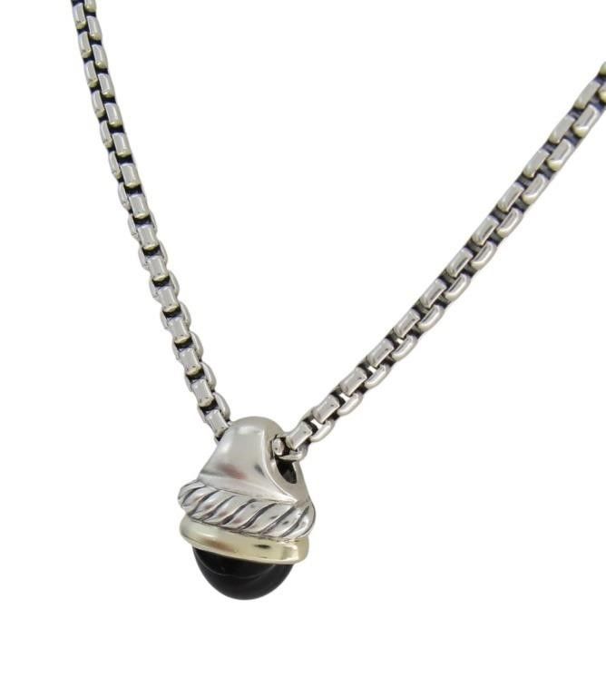 Sterling silver 14k gold onyx pendant necklace