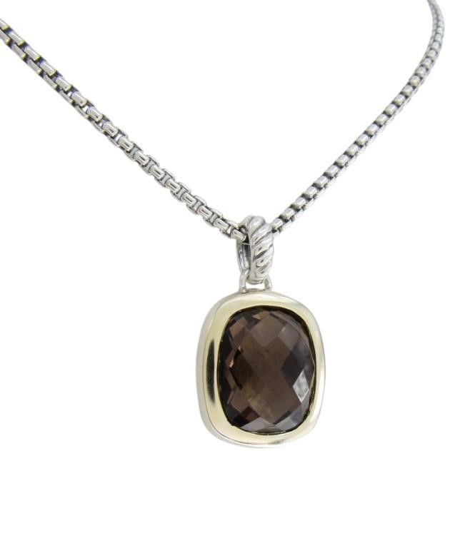 18k yellow gold and sterling silver topaz pendant necklace