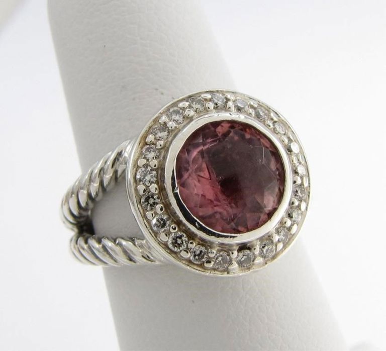 Sterling silver rhodolite garnet diamond ring