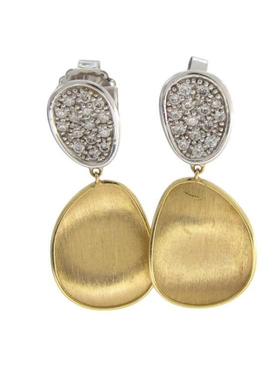18k white and yellow gold diamond drop earrings