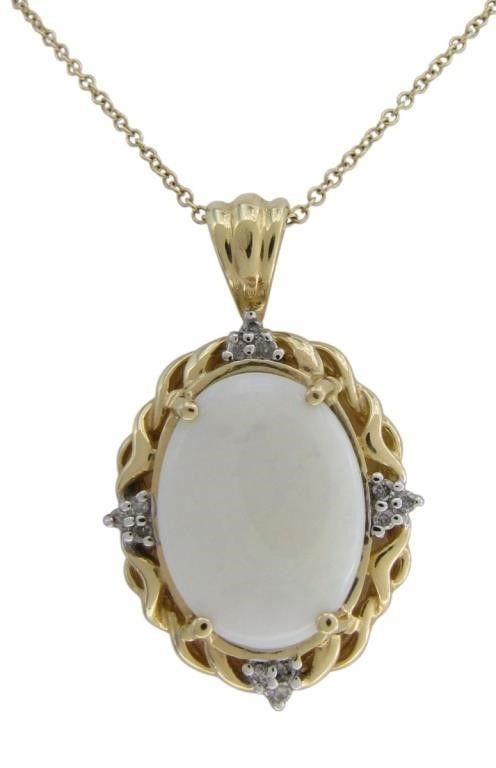 14k yellow gold opal diamond pendant necklace