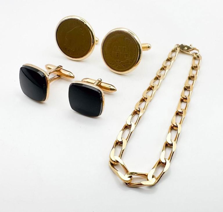 10k gold link bracelet and cufflinks