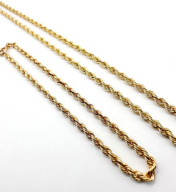 14k yellow gold rope chain necklace and bracelet