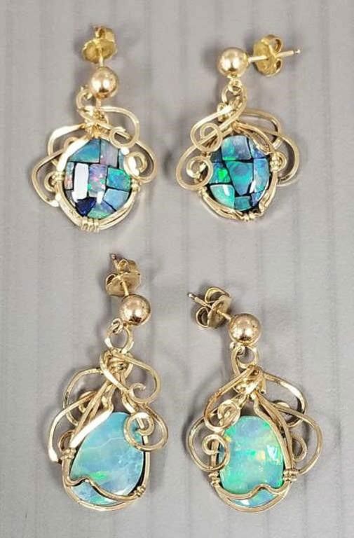 Gold filled opal dangle earrings