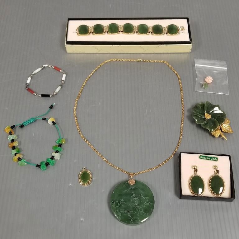 Vintage gold filled jade jewelry set