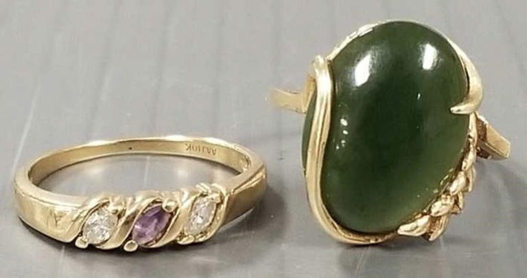 10k gold rings with jade and diamond