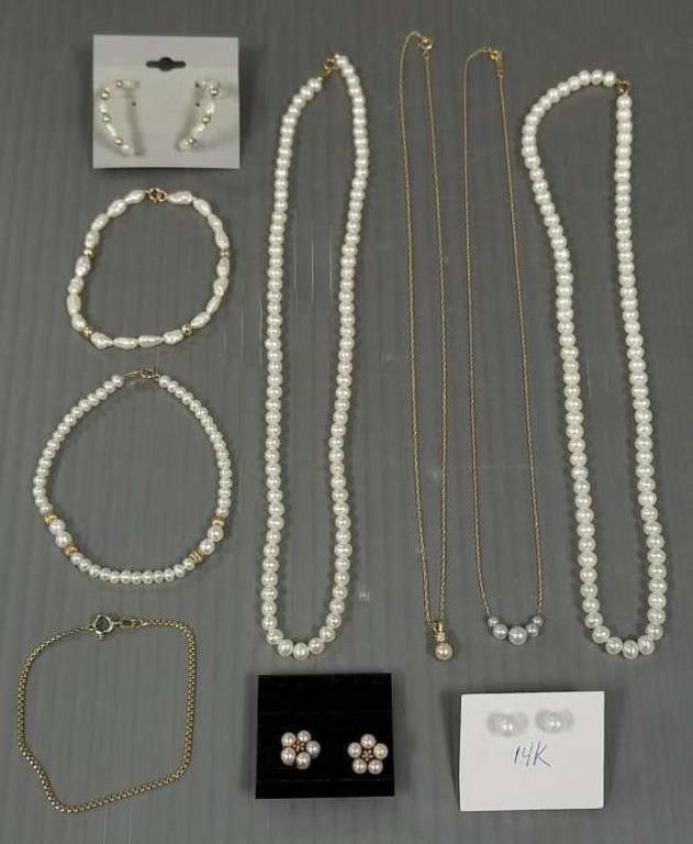 14k gold pearl jewelry set