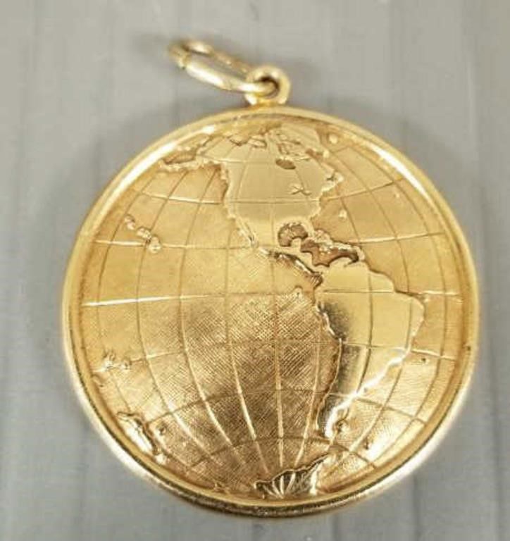 14k gold double sided globe pendant