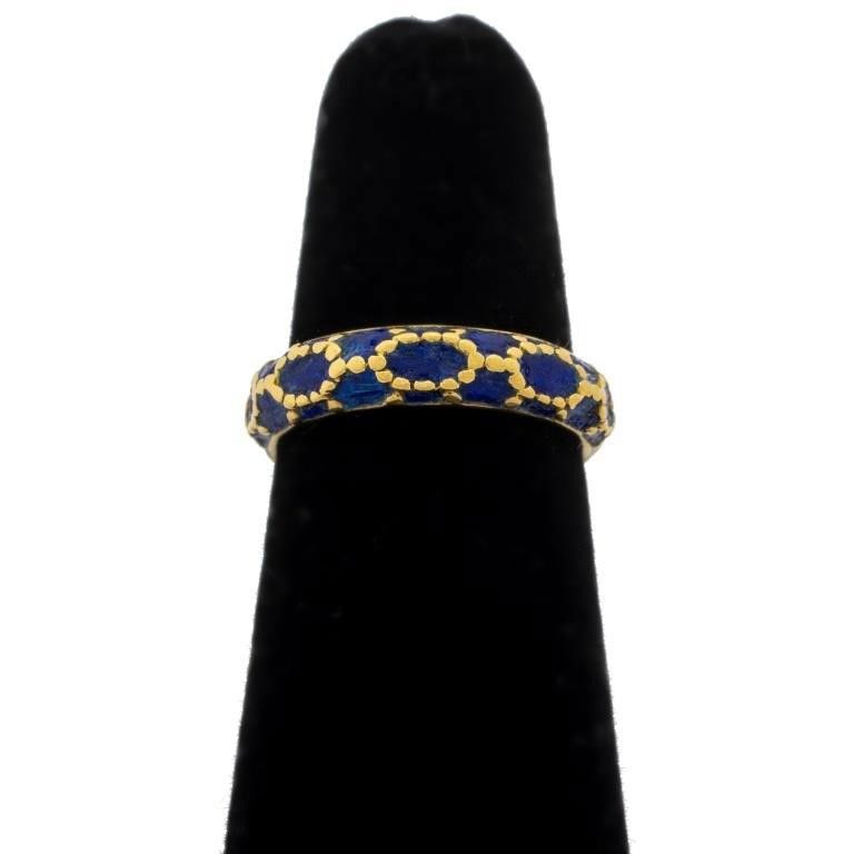 18k yellow gold blue enamel ring