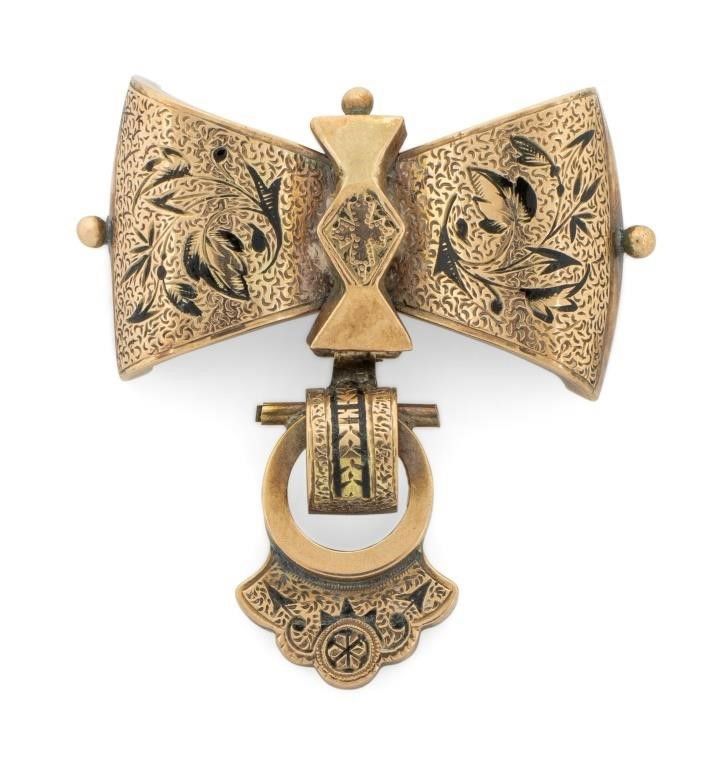 14k yellow gold and enamel brooch
