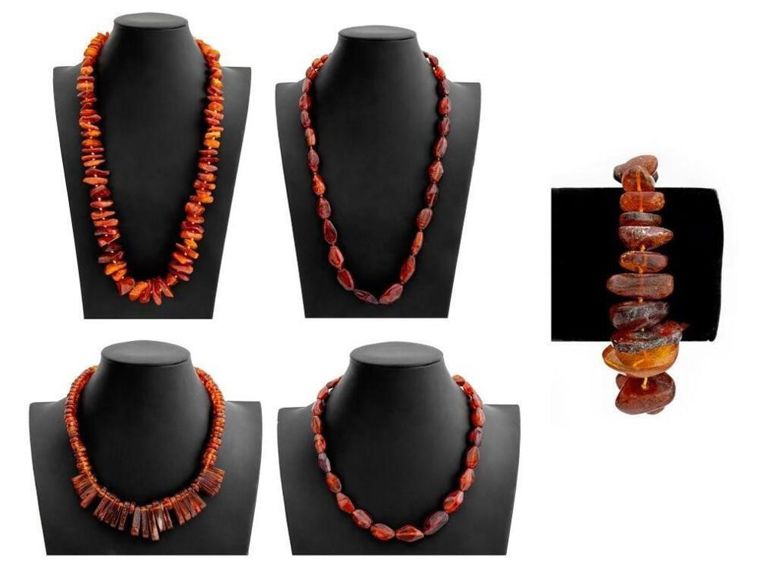 Amber beaded necklaces and bracelet set