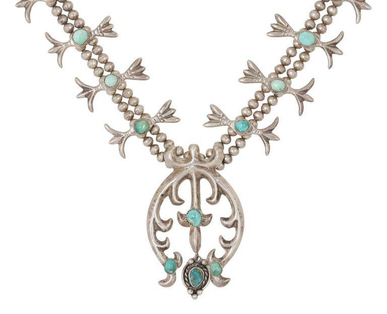 Native American turquoise squash blossom necklace