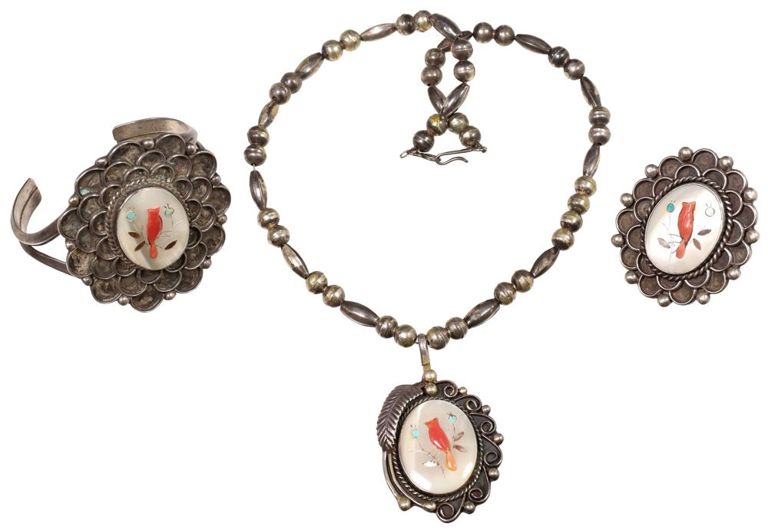 Native American multicolor inlay cardinal jewelry set