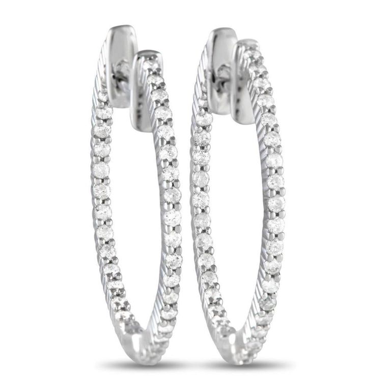 14k white gold diamond hoop earrings