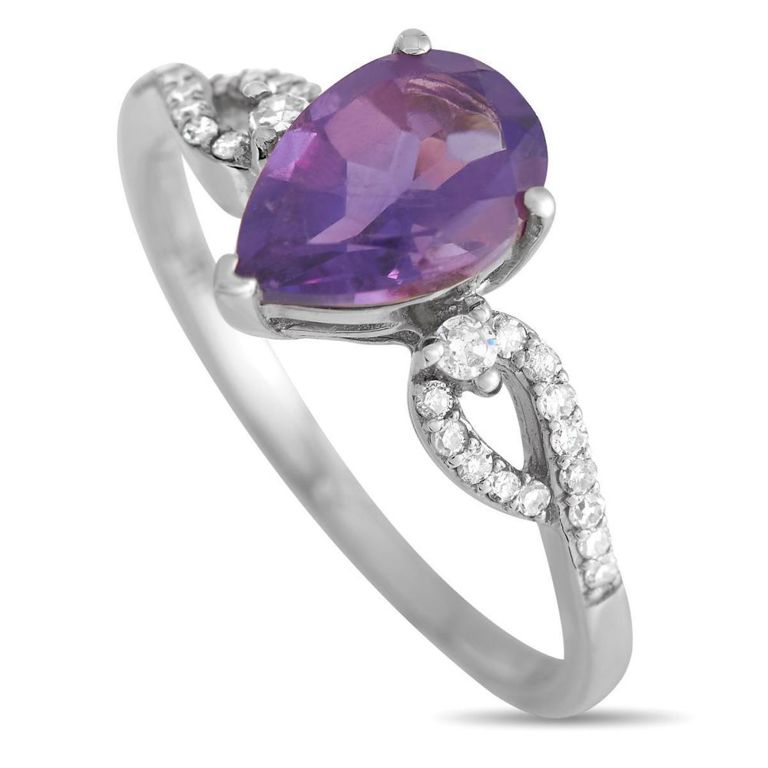 14k white gold diamond and amethyst ring