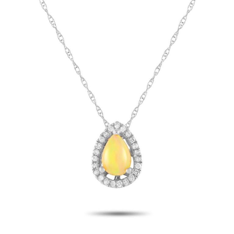 14k white gold diamond and opal necklace