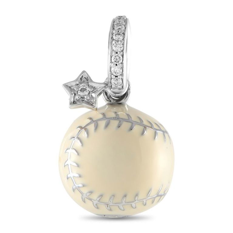 18k white gold diamond enamel softball charm