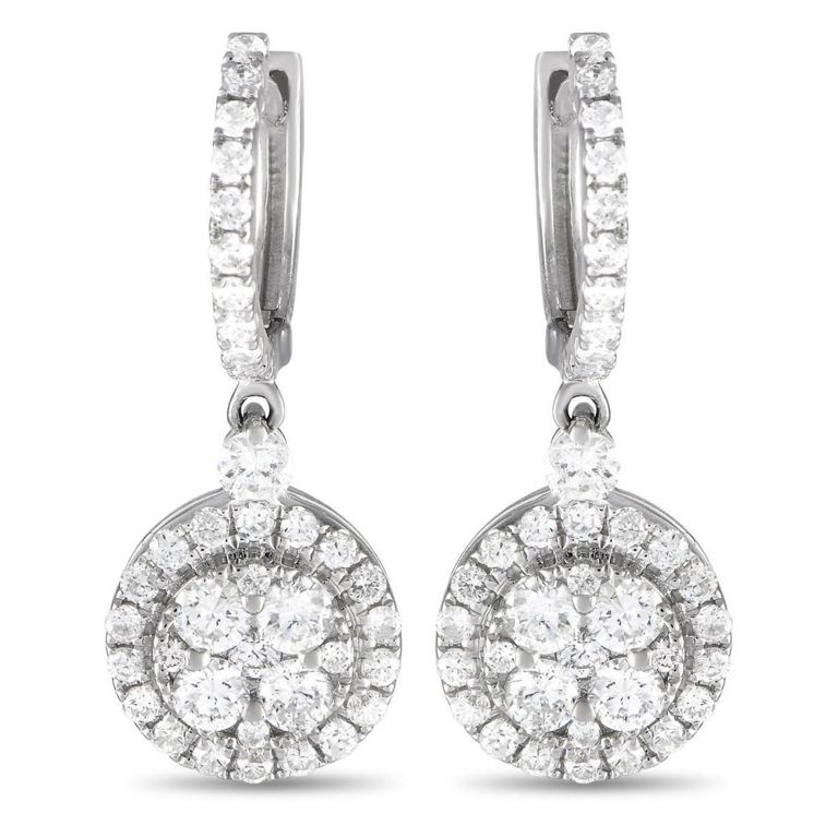 18k white gold diamond drop earrings