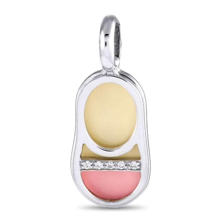 18k white gold diamond enamel baby shoe charm