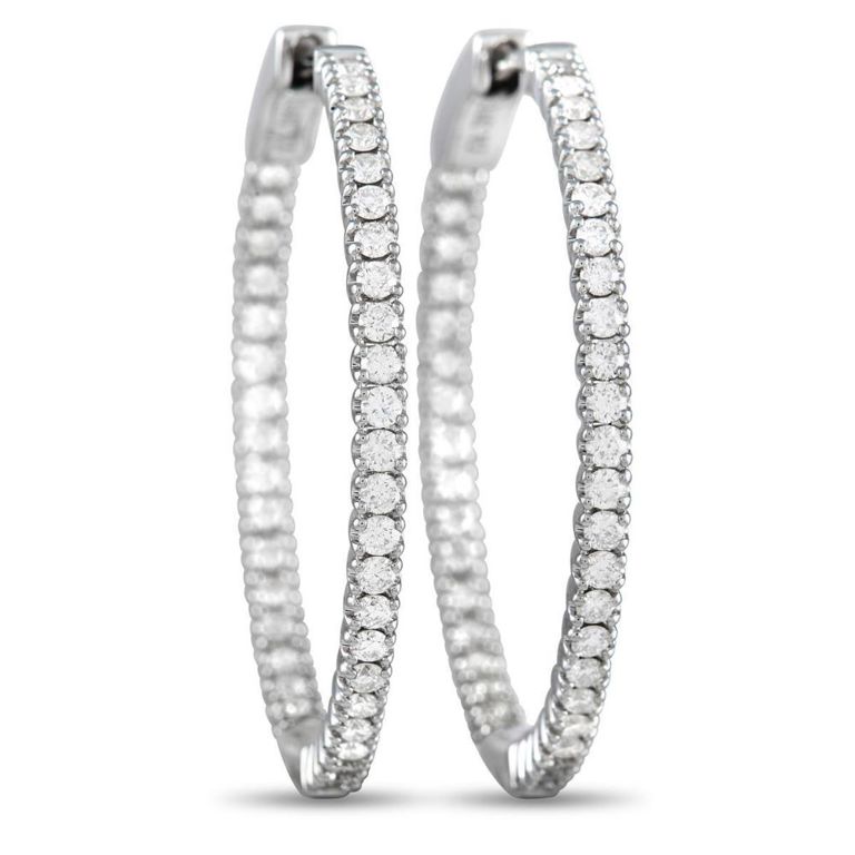 14k white gold diamond hoop earrings
