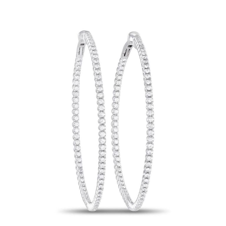 14k white gold diamond hoop earrings