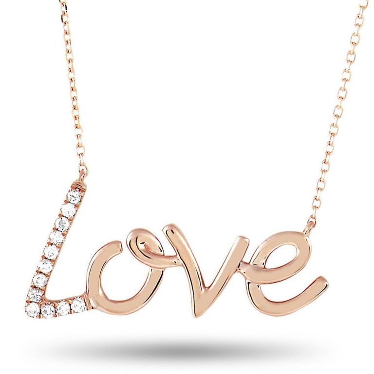 14k rose gold diamond love pendant necklace