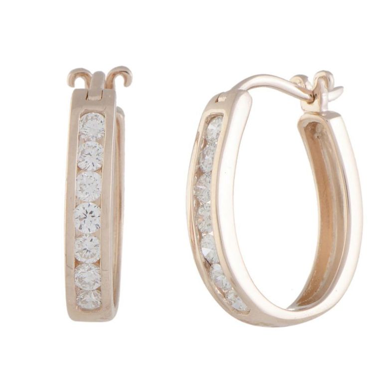 14k rose gold diamond oval hoop huggies earrings