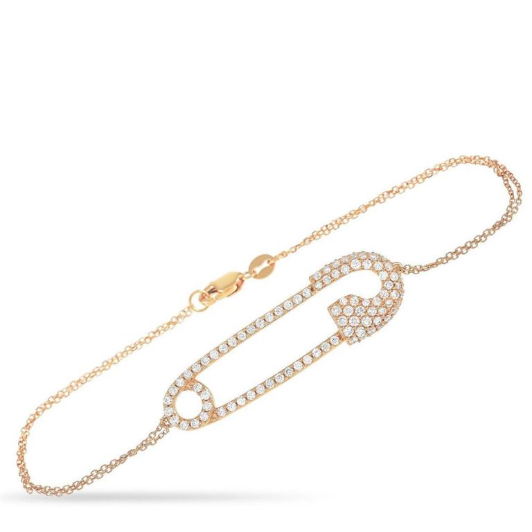 18k rose gold diamond safety pin bracelet
