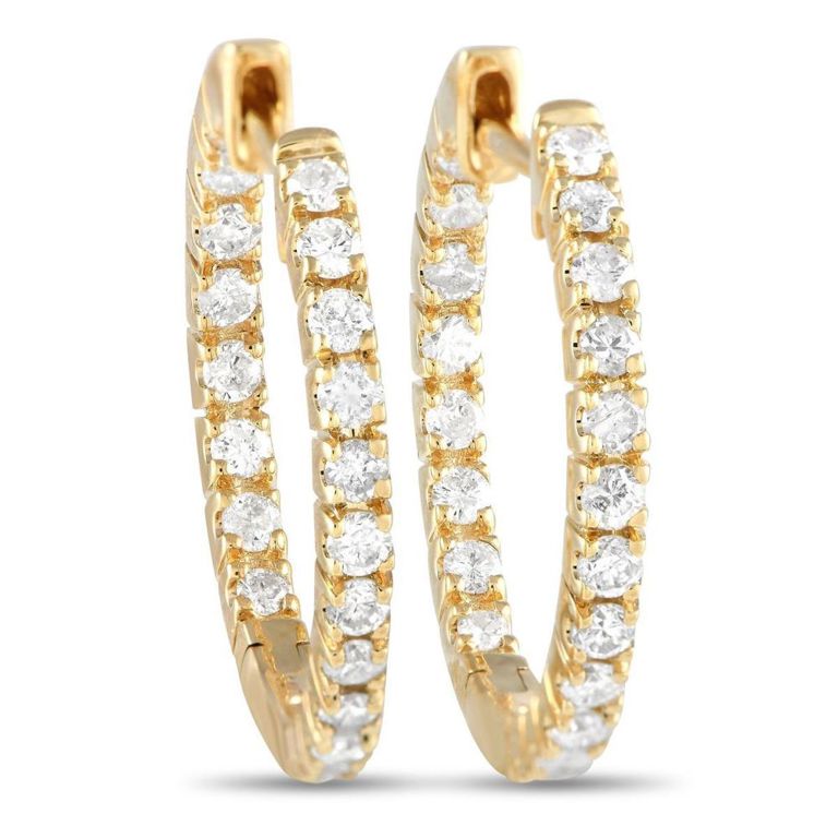 14k yellow gold diamond hoop earrings