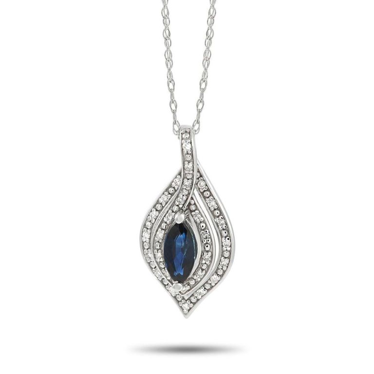 14k white gold diamond and sapphire necklace