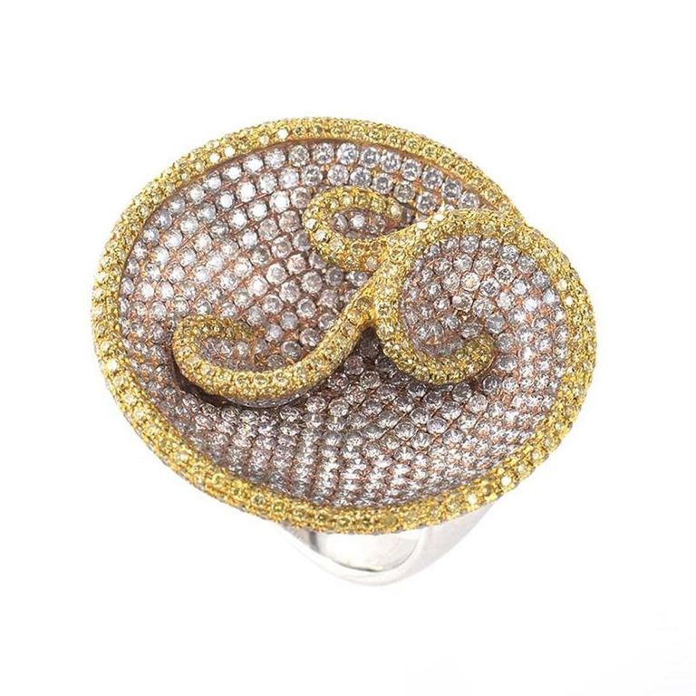 18k multi gold diamond swirl ring