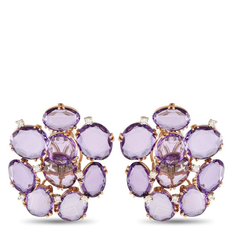 18k rose gold diamond and amethyst earrings