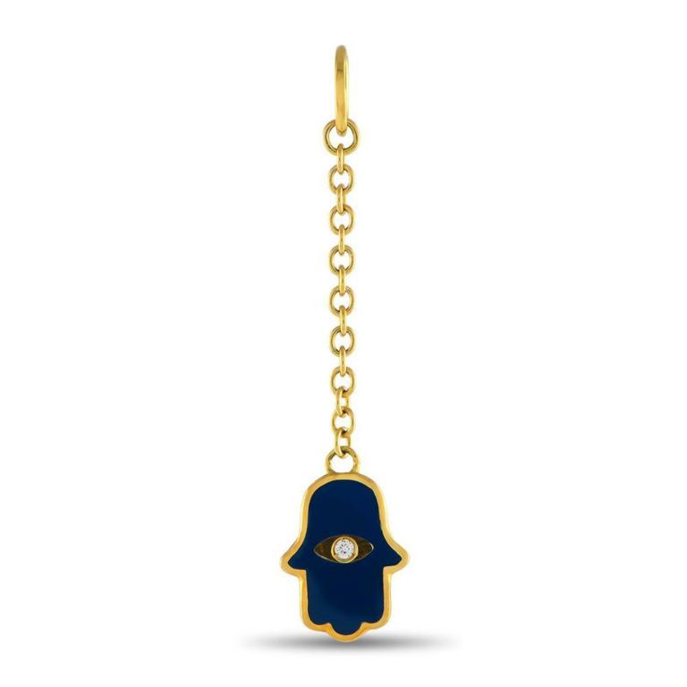 18k yellow gold diamond navy enamel Hamsa charm