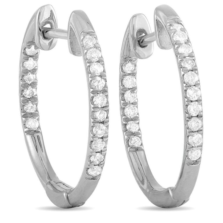 14k white gold diamond hoop earrings