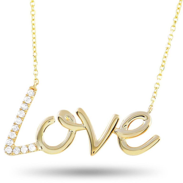 14k yellow gold diamond love pendant necklace