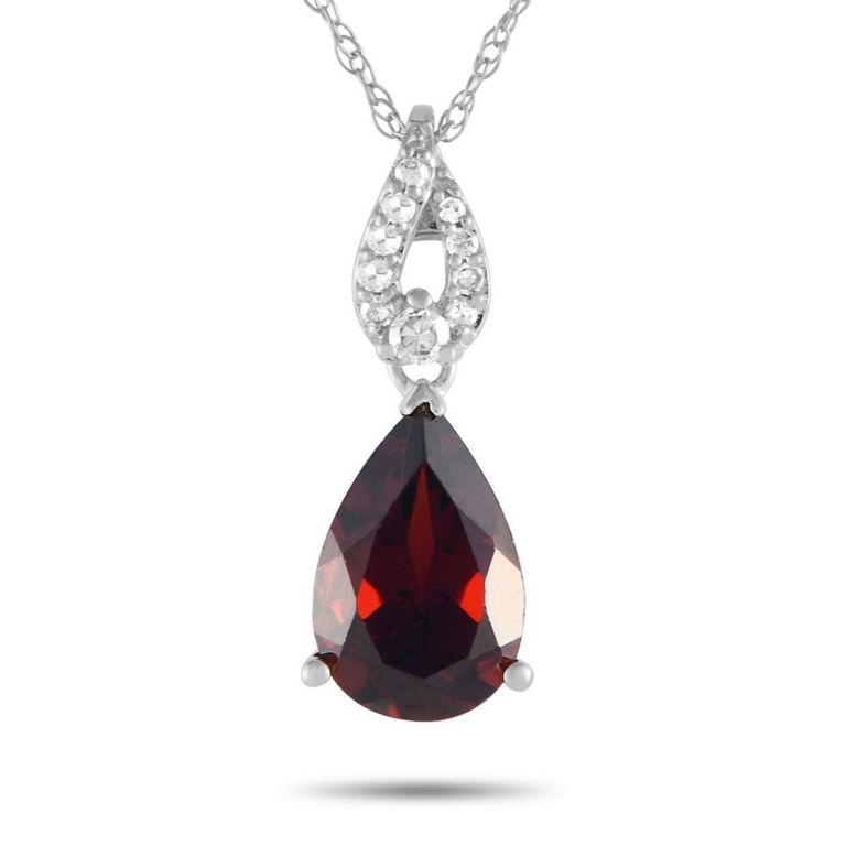 14k white gold diamond and garnet necklace