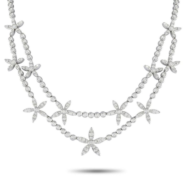 18k white gold diamond daisy necklace